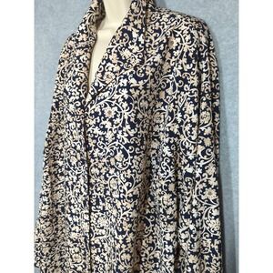 New Maggie Barnes Blouse 32W Navy Ivory Button Up Cottage Core Flowy Comfy